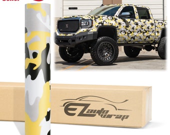 Camouflage Yellow Black White Gray Vinyl Wrap Sticker Decal Bubble Free Air Release Car Vehicle