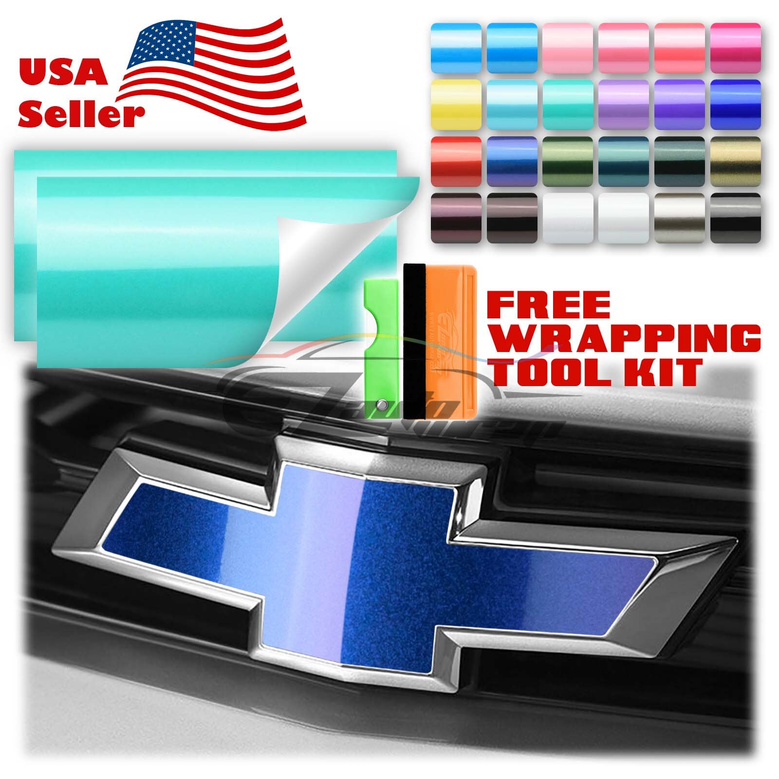 EZAUTOWRAP Free Tool Kit 2Pcs 5x10 Chevy Emblem Bowtie Gloss Green Vinyl Wrap Sticker Decal Film Overlay Sheet EZAUTOWRAP Free Tool Kit 2Pcs 5x10 Chevy Emblem Bowtie Gloss Green Vinyl Wrap Sticker Decal Film Overlay Sheet