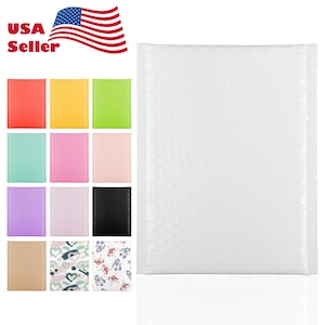 May include: A variety of colorful and patterned bubble mailers. The mailers are white with a bubble texture. The mailers are shown in a variety of colors, including red, yellow, green, blue, purple, pink, black, and brown. The mailers also feature a variety of patterns, including hearts, stars, and animals.