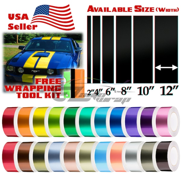 Gloss Metallic Vinyl Wrap Kit for Car Vehicle Rally Racing Stripe Decal Sticker DIY Film 10FT 25FT 50FT