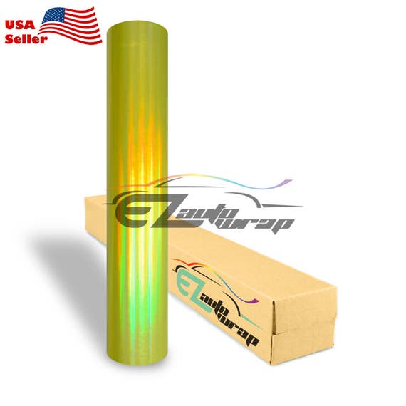 *Holographic Yellow Rainbow Neo Chrome Car Vinyl Wrap Bubble Free Sticker Film