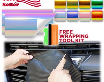 2Pcs 5"x10" Neo Chrome Holographic Gloss Rainbow Unicorn for Chevy Emblem Bowtie Car Vehicle Back Front Vinyl Wrap Decal Sticker Overlay