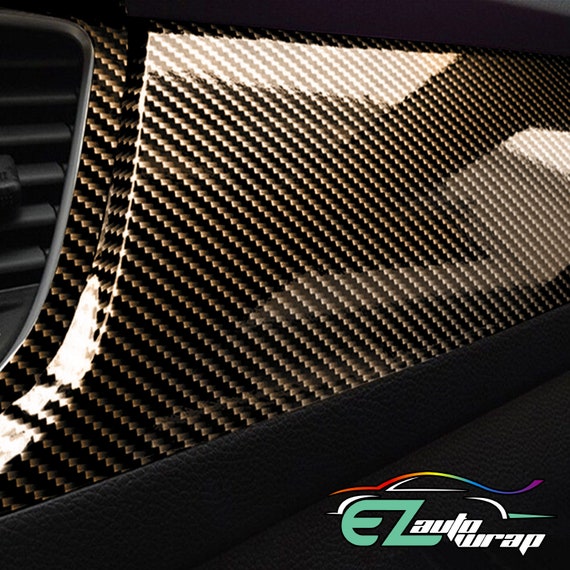 2D High Gloss Black Gold Carbon Fiber Vinyl Wrap Sticker Decal Bubble Free  Air Release Car Vehicle DIY Film 