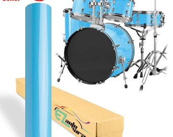 Drum Wrap Vinyl Kit Gloss Glossy Light Blue for Snare Kick Bass Tom WMP Shell Skin Sticker Decal Air Release