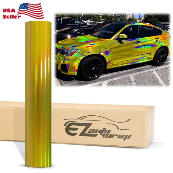 Holographic Yellow Rainbow Neo Chrome Gloss Vinyl Wrap Sticker Decal Bubble  Free Air Release Car Vehicle DIY Film 