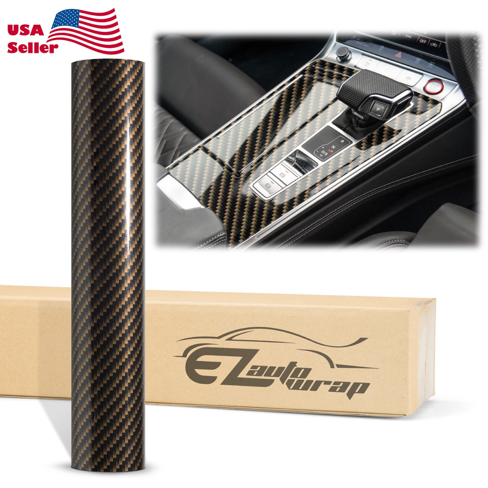 2D High Gloss Black Gold Carbon Fiber Vinyl Wrap Sticker Decal Bubble ...