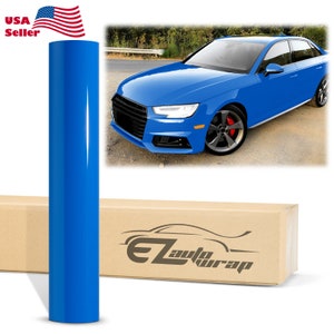 High Gloss Glossy Sapphire Blue Vinyl Wrap Sticker Decal Bubble Free Air Release Car Vehicle DIY Film