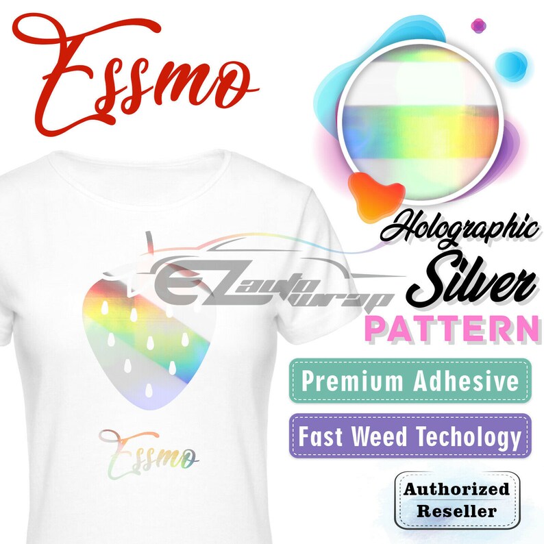 ESSMO\u2122 Holographic Silver SP16 Heat Transfer Vinyl HTV T-Shirt 20 Wide Roll Iron Heat Press