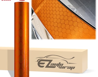 Honeycomb Carbon Fiber Satin Orange Hex Texture Vinyl Wrap Sticker Decal Bubble Free Air Release Car Vehicle
