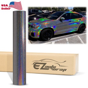 Holographic Glitter Black Rainbow Chrome Gloss Vinyl Wrap Sticker Decal Bubble Free Air Release Car Vehicle DIY Film
