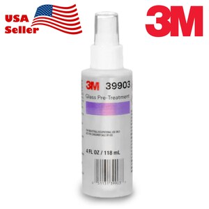 May include: A 4-ounce bottle of 3M 39903 Glass Pre-Treatment. The bottle is clear and has a white spray nozzle. The label is white with black text and a barcode.