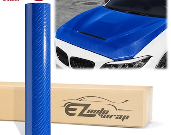 7D Carbon Fiber Intense Blue High Gloss Vinyl Wrap Sticker Decal Bubble Free Air Release Car Vehicle