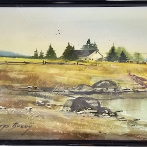 Borys Buzkij Watercolor Painting: Ohio Landscape with Canoes