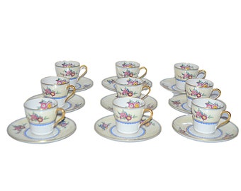 LIMOGES Porcelain Demitasse Cup Saucer Set C. Ahrenfeldt 18 Pc Teacup Service