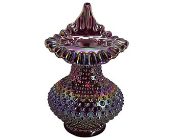 Fenton Ruby Red Amberina Carnival Glass Vase: Hobnail Tulip JIP