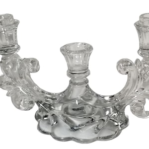 Cambridge #1358 Caprice Art Deco Crystal Triple Candlestick Candle Holder Candelabra
