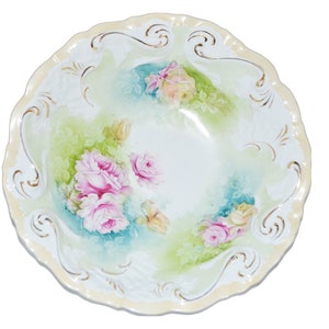 RS Prussia Porcelain Antique Bowl Mold 1 with Pink Roses