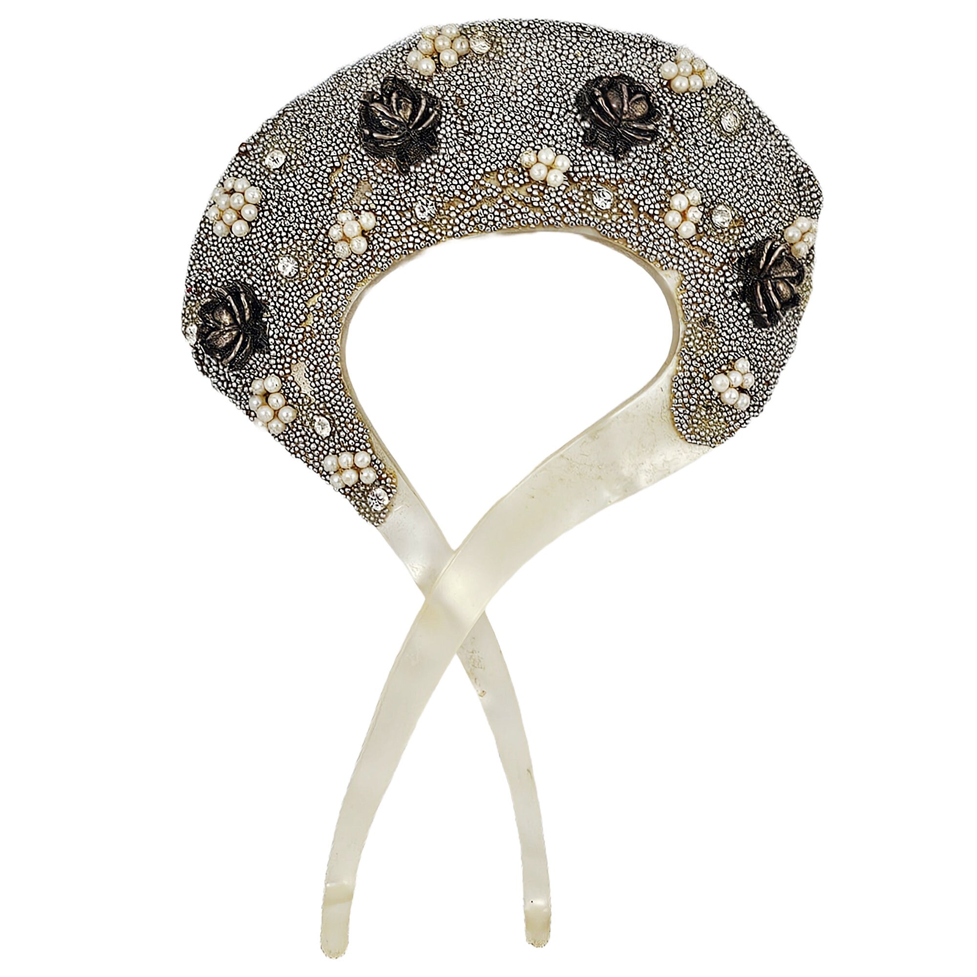 Art Deco Art Nouveau Mother of Pearl Hair Comb Applied Metal  display picture 2