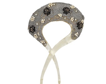 Art Deco Art Nouveau Mother of Pearl Hair Comb Applied Metal Roses Silver Beading