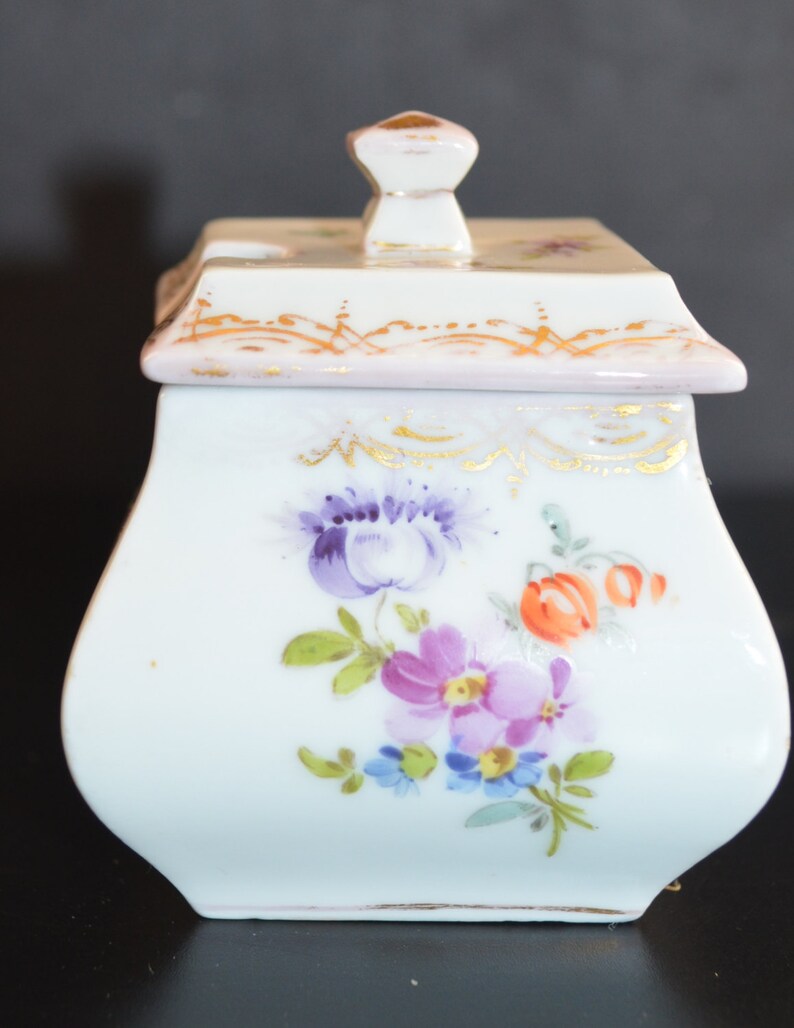 Antique DRESDEN Porcelain Miniature Jam Pot Small Mustard Pot Etsy