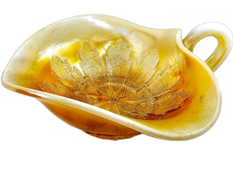 Antique Dugan Opalescent Carnival Glass Leaf Rays Marigold Nappy Candy Dish