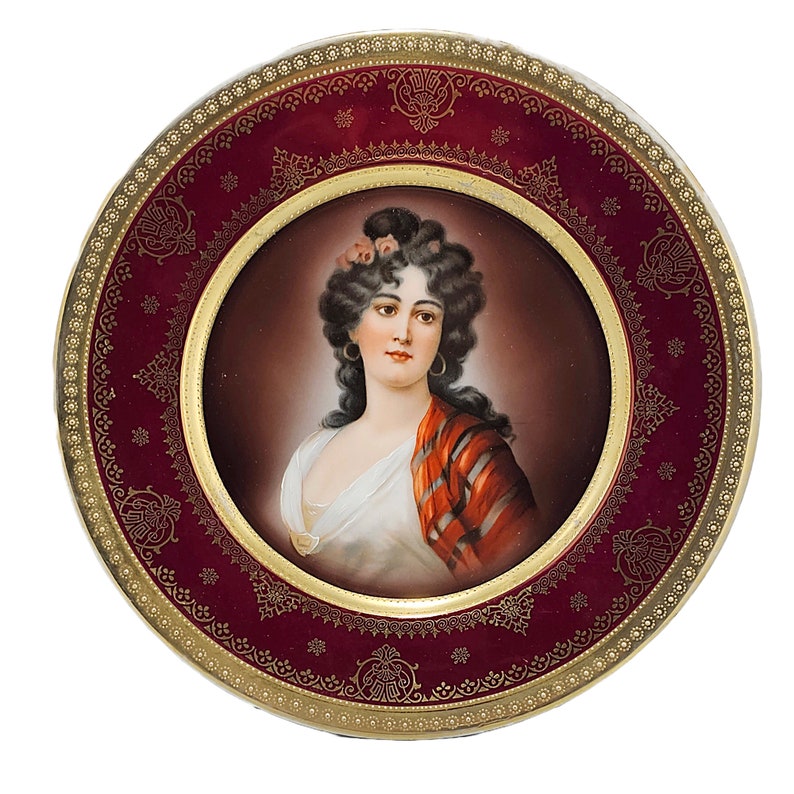 Antique Royal Vienna Style Hutschenreuther Portrait Plate 19th Century Bindenschild Beehive Mark German Bavarian Porcelain image 6