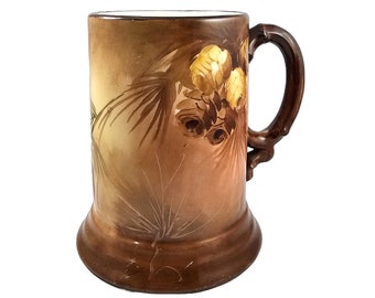 Limoges Pouyat Artist Signed Tankard Mug Stein with Pine Cones