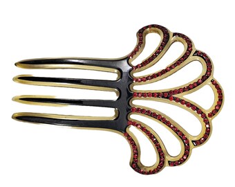 Vintage Art Deco Celluloid Hair Combs Red Rhinestones 1920s  display picture 3