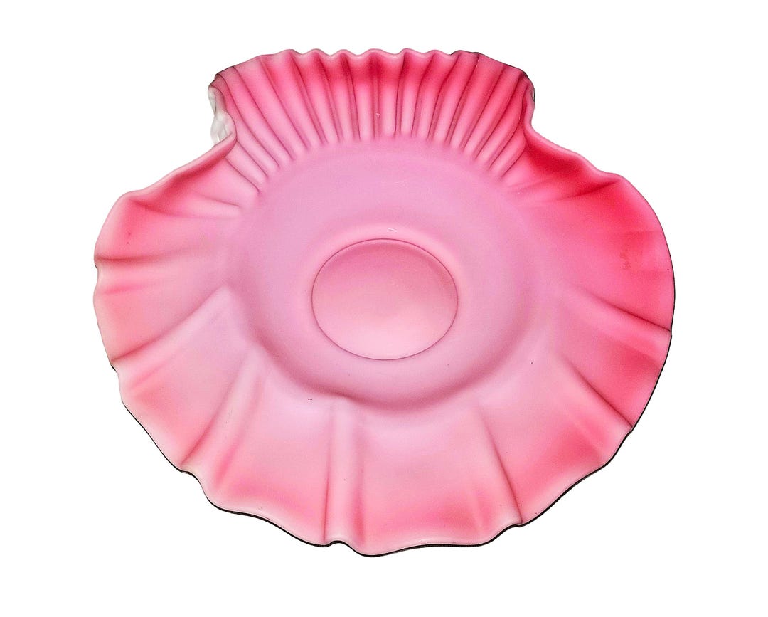 Pink Ruffle Rim Antique Mt Washington Satin Glass Bride's Bowl: Pink Cranberry Crimped ...