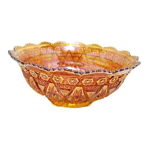 Antique Imperial Diamond Lace Marigold Carnival Glass Master Berry Bowl