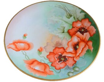 Hand Painted Porcelain Charger Plaque California Poppies Pattern