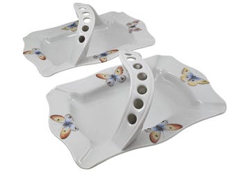 Limoges Porcelain Butterfly Motif Basket Style Ashtrays