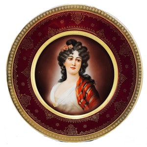 Antique Royal Vienna Style Hutschenreuther Portrait Plate 19th Century Bindenschild Beehive Mark German Bavarian Porcelain image 4