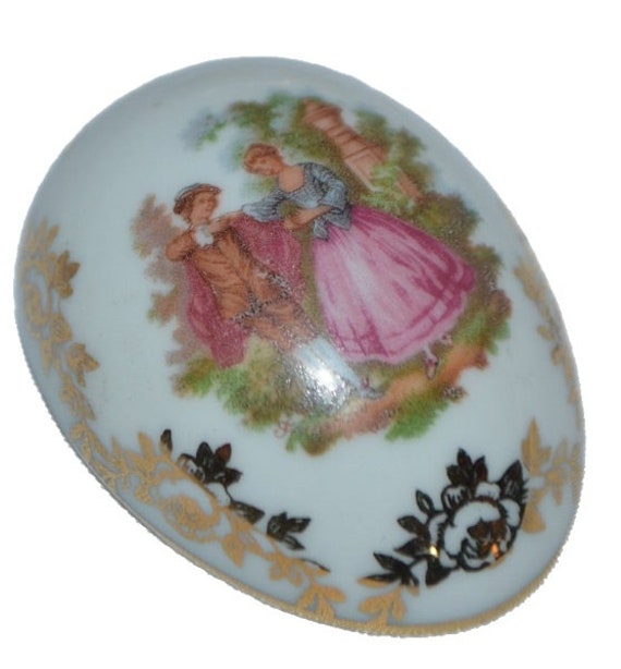 Limoges Porcelain Oval Egg Shaped Trinket Box La R