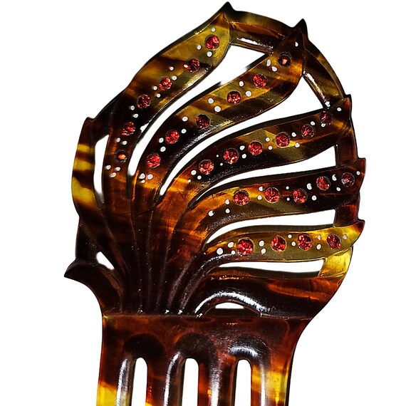 Art Deco Spanish Style Celluloid Hair Comb With Red  display picture 2