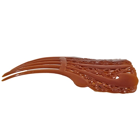 Antique Art Deco Ginger Color Celluloid Hair Comb - image 4