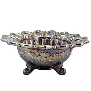 Northwood Amethyst Carnival Glass Open Edge Wild Rose Bowl