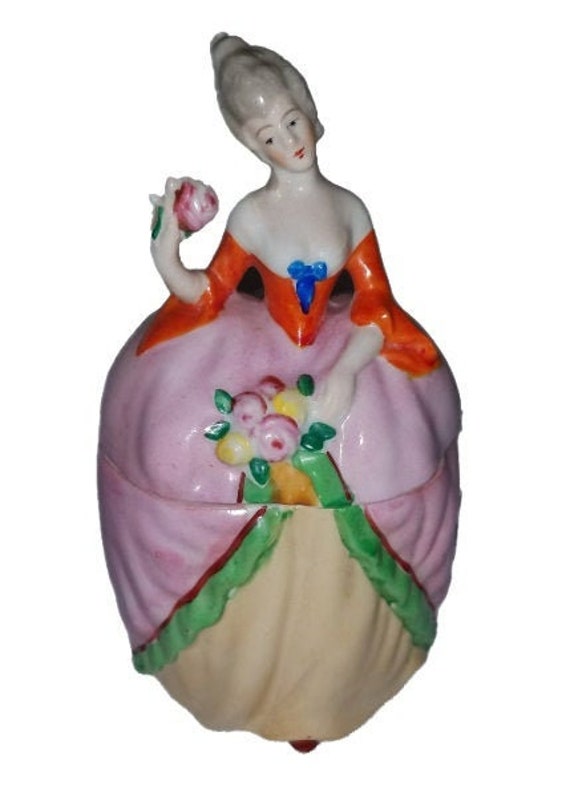 Porcelain Figural Lady Dresser Box Vanity Jar Gem