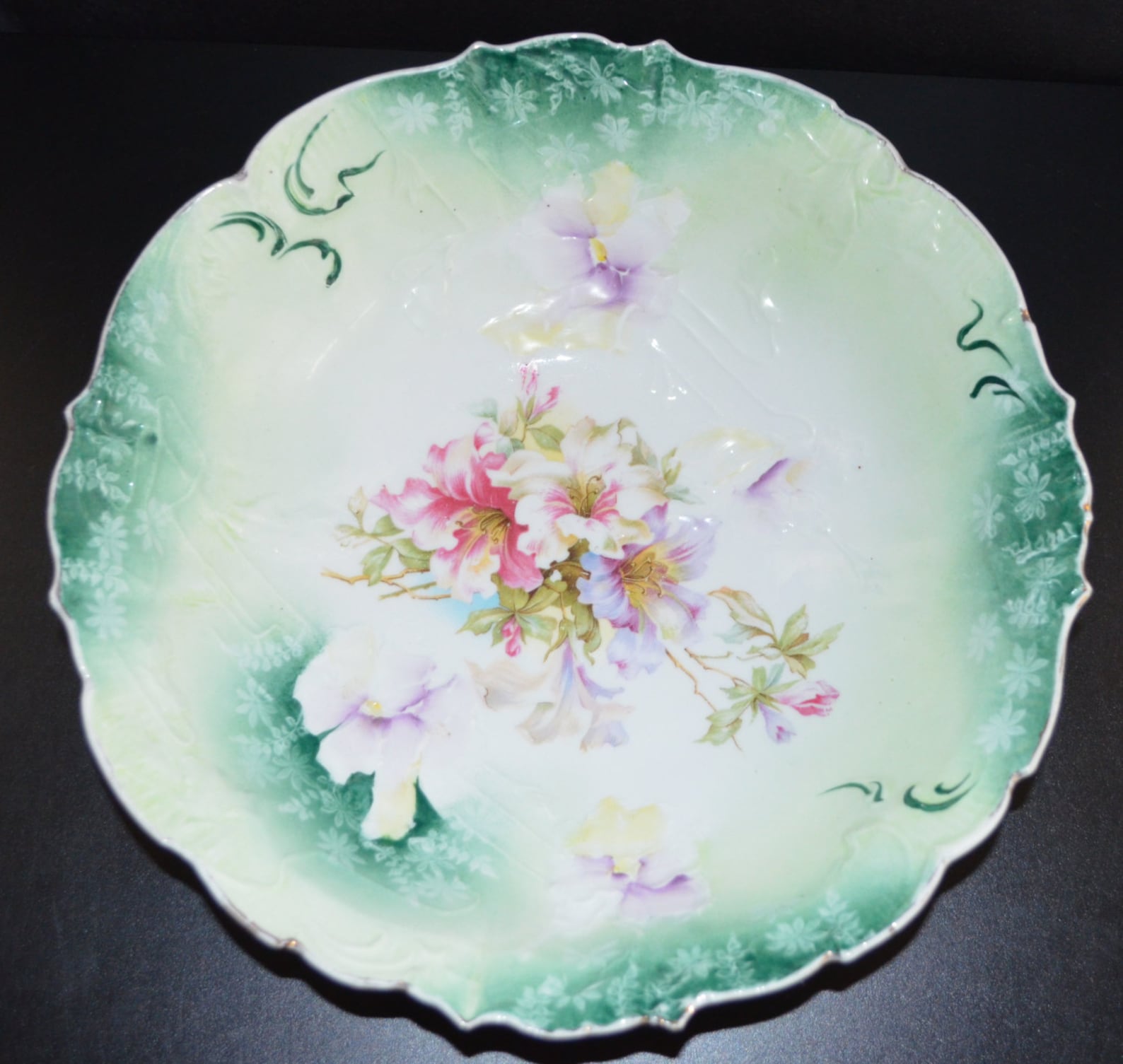 RS Prussia Porcelain Bowl Teal Rim Mold 32 Floral Pattern Etsy Canada