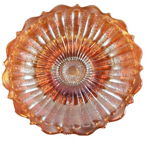 Antique Fenton Stippled Rays with Scale Band Marigold Carnival Glass Plate Raised Base