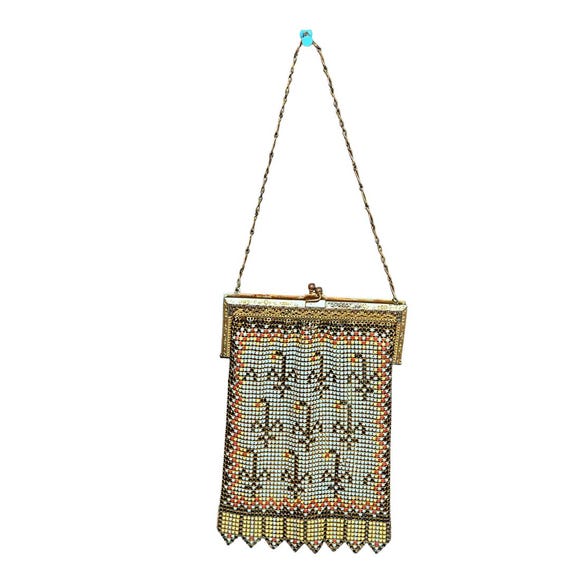 Vintage Metal Enamel Mesh Whiting Davis Handbag Art Deco Flower