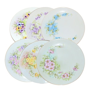 Bavarian Porcelain Hand Painted Floral Dinner Plates Set of Six Thomas Bavaria