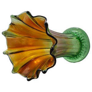 Antique Northwood Marigold & Green Carnival Glass Swung Vase