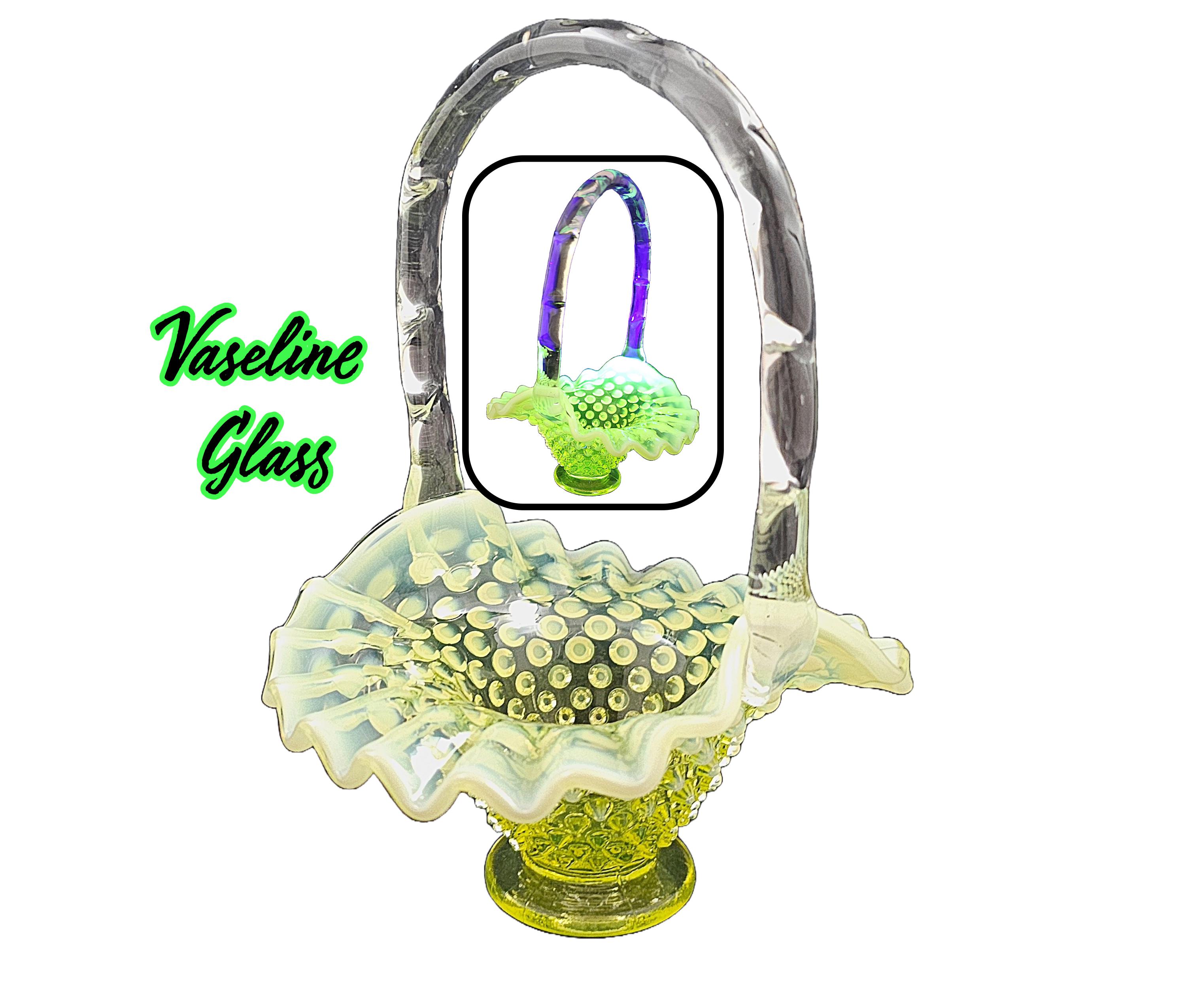 Fenton Vaseline Glass Opalescent Yellow Topaz Hobnail Ruffle