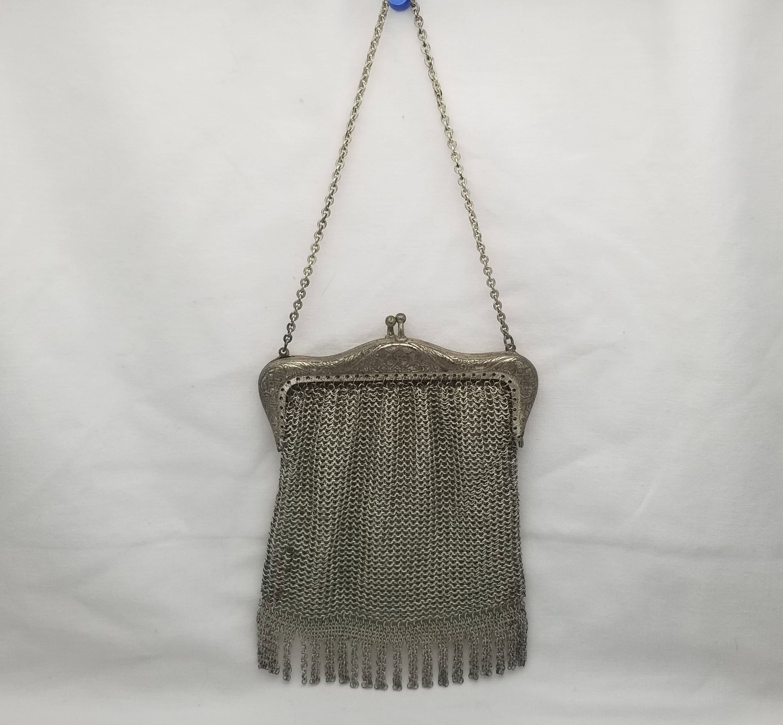Art Deco 1920a German Chainmaille Purse Depose Silver Mesh Flapper
