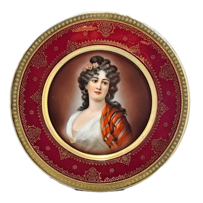 Antique Royal Vienna Style Hutschenreuther Portrait Plate 19th Century Bindenschild Beehive Mark German Bavarian Porcelain image 2