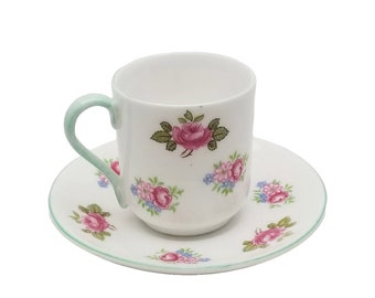 Shelley England Demitasse Cup and Saucer: Rosebuds, Fine Bone China