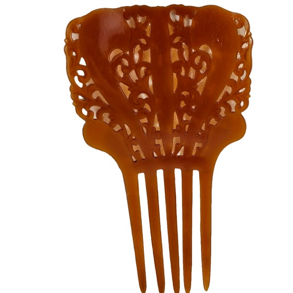 Antique Art Deco Ginger Color Celluloid Hair Comb - image 3