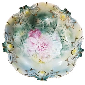 RS PRUSSIA German Porcelain Bowl Acorn Mold 1 Shadow Pine Trees