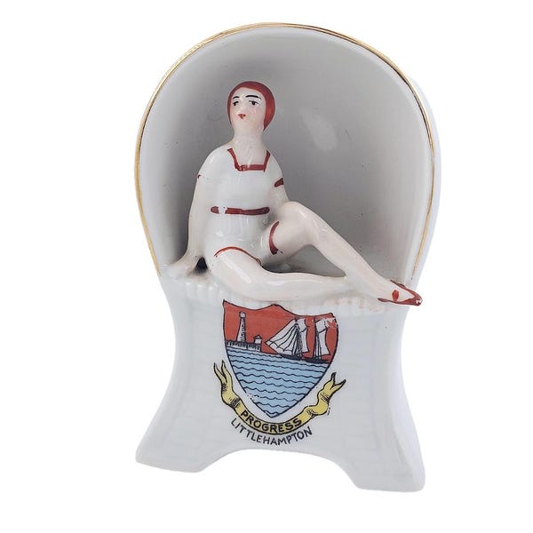 Vintage Porcelain Art Deco Era Flapper Bathing Beauty Souvenir Figurine